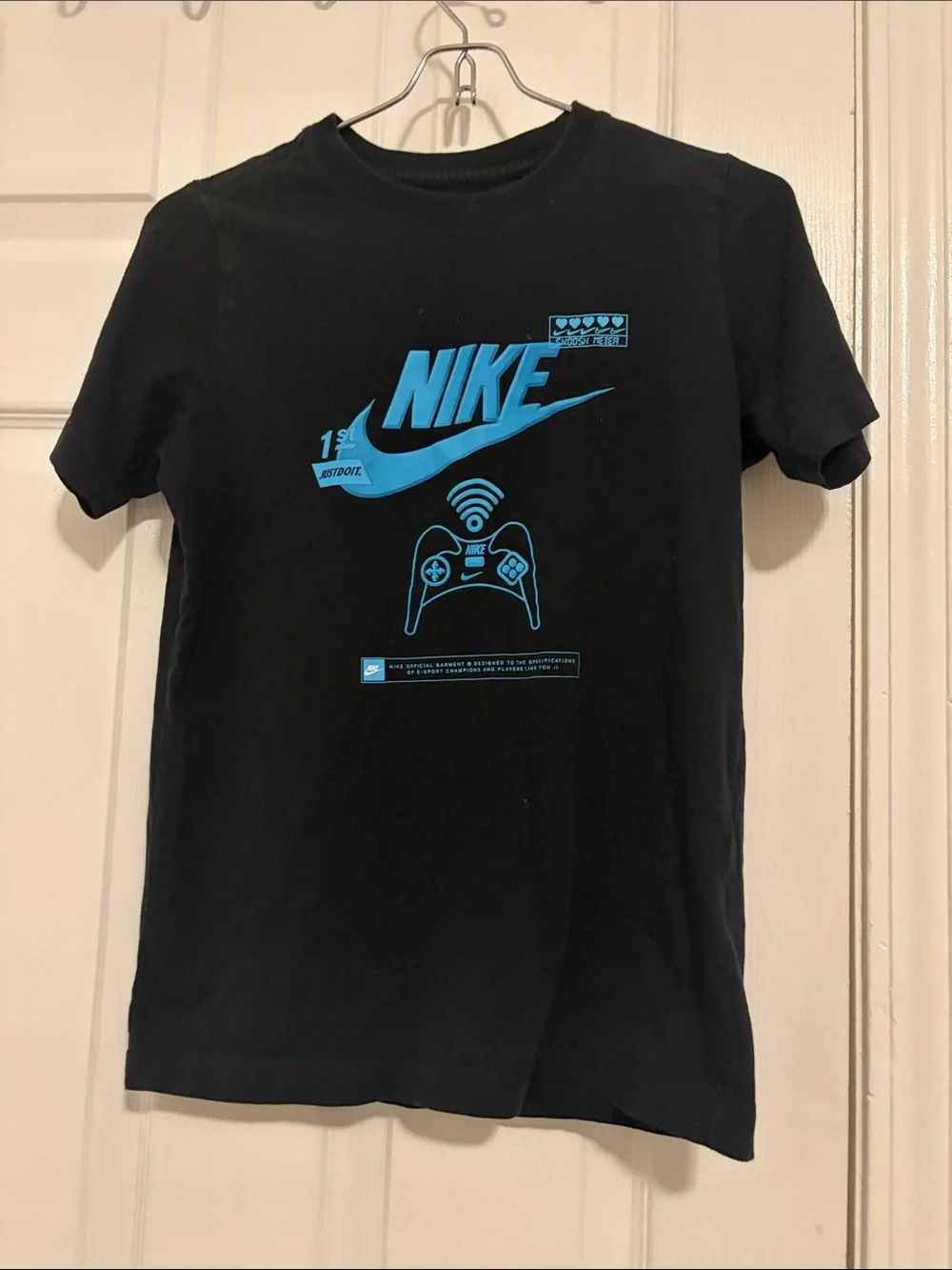Nike Black Tee with Bright Blue Gaming Graphic